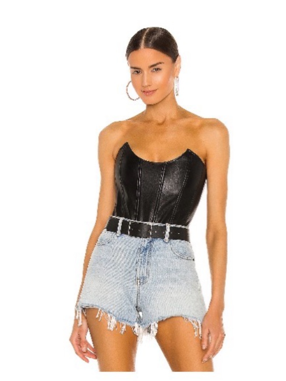 Miaou Black Faux Leather Boned Corset Top